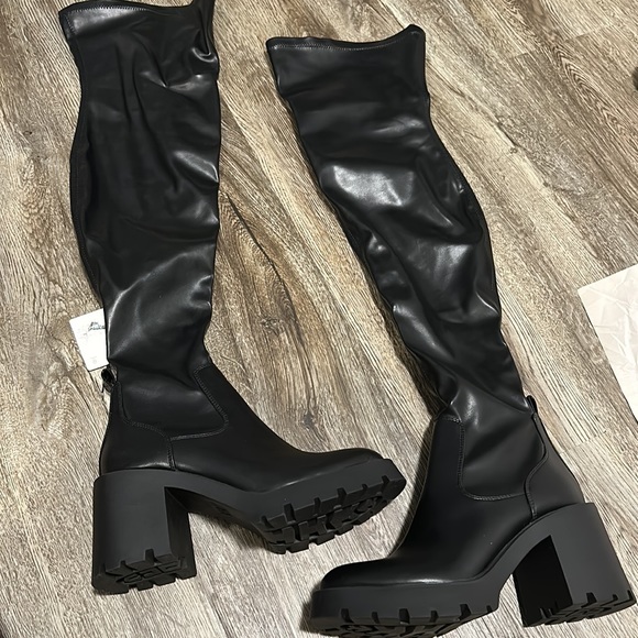 ZARA OVER THE KNEE LUG SOLE BOOTS BLACK SIZE 38 FAUX LEATHER - Picture 7 of 7